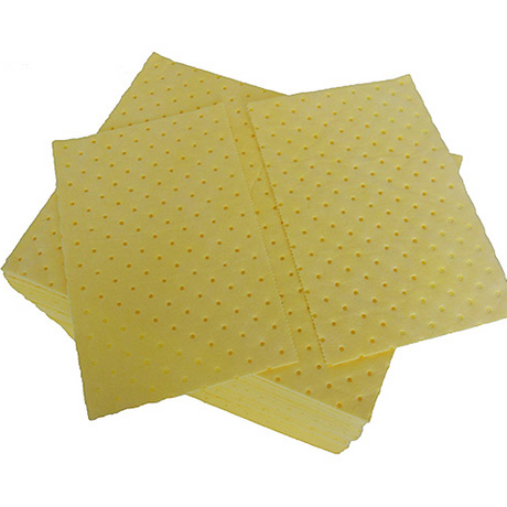 100 Pads per Box 15" W x 20" L Absorbs up to 28 oz Hazmat Chemical Absorbent Mat Pads in Dispenser 